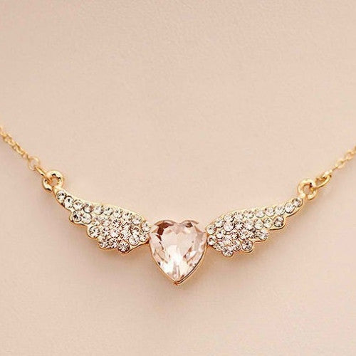 Angel Wings Pendants Love Heart Shape Necklace