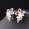 Crystal Pearl Flower Grape Stud Earrings