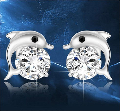 Dolphin Crystal Rhinestone Zircon Studs Earrings